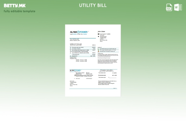 Модерен стил Malta AlterPower Malta шаблон за доказ за адреса за комунални сметк
